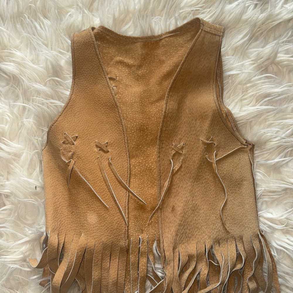 Vintage handmade Tan Suede Fringe Vest - Western Boho Style